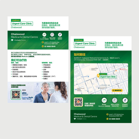 Urgent Care Directional Flyer in Simplified Chinese - Chatswood