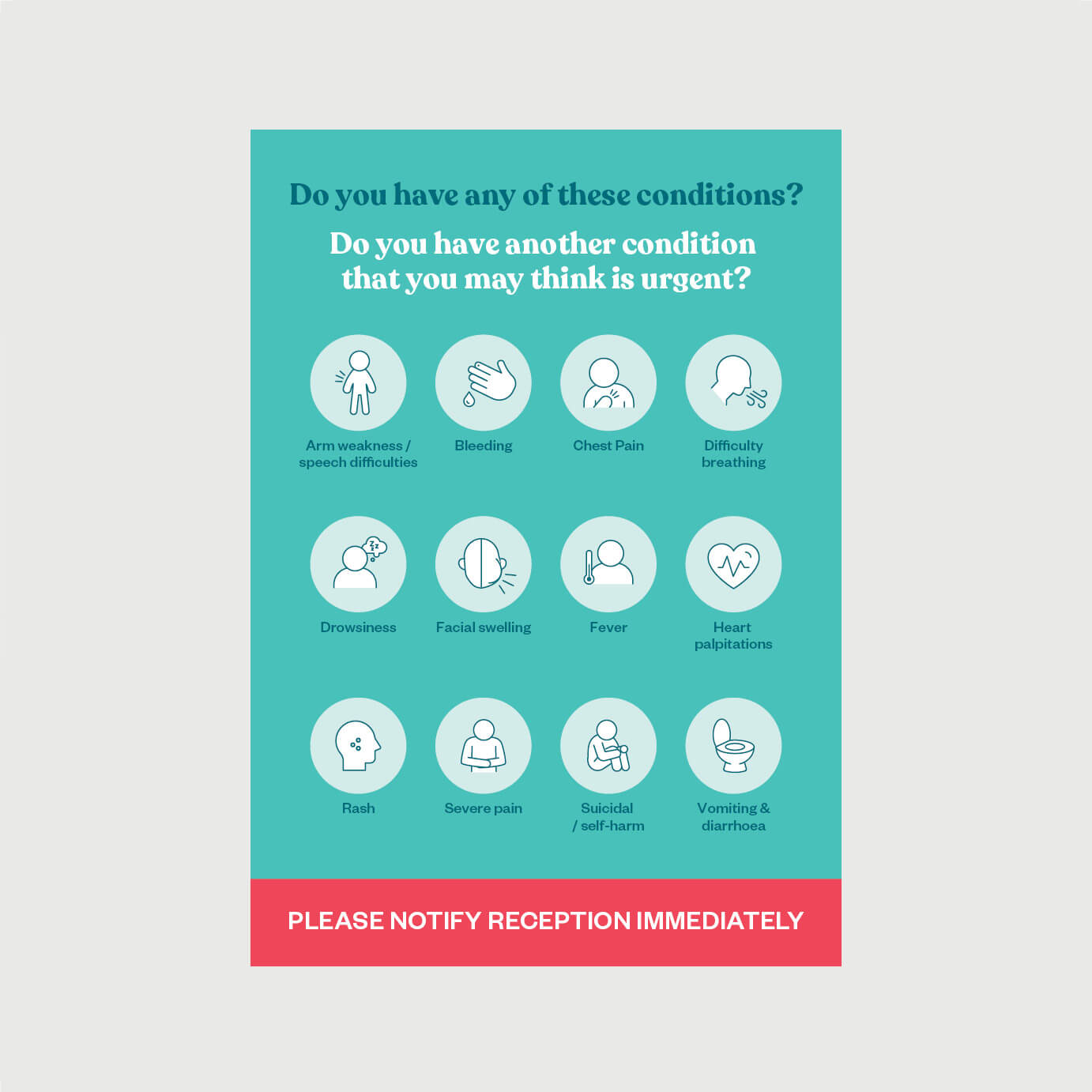 Reception Urgent Conditions Poster
