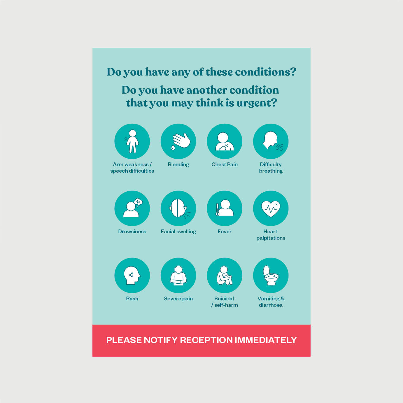Reception Urgent Conditions Poster